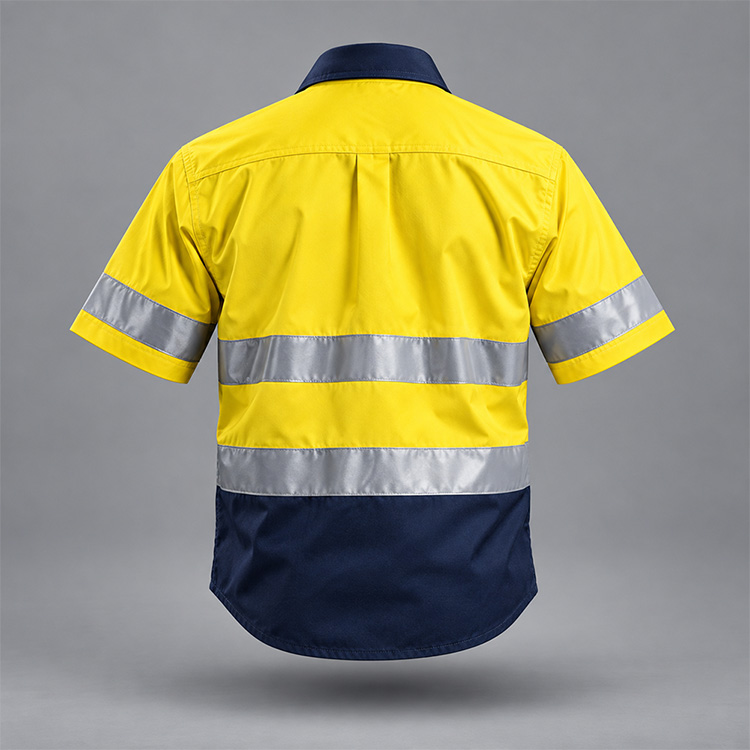Hi-Viz 100% Cotton Vented Short Sleeve Workshirt, back, isolated