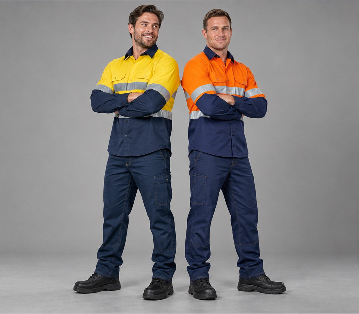 Model wearing the Hi-Viz 100% Cotton Vented Workshirt