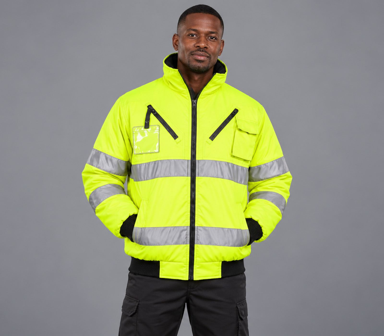 Model wearing the Hi Viz Bunny Jacket