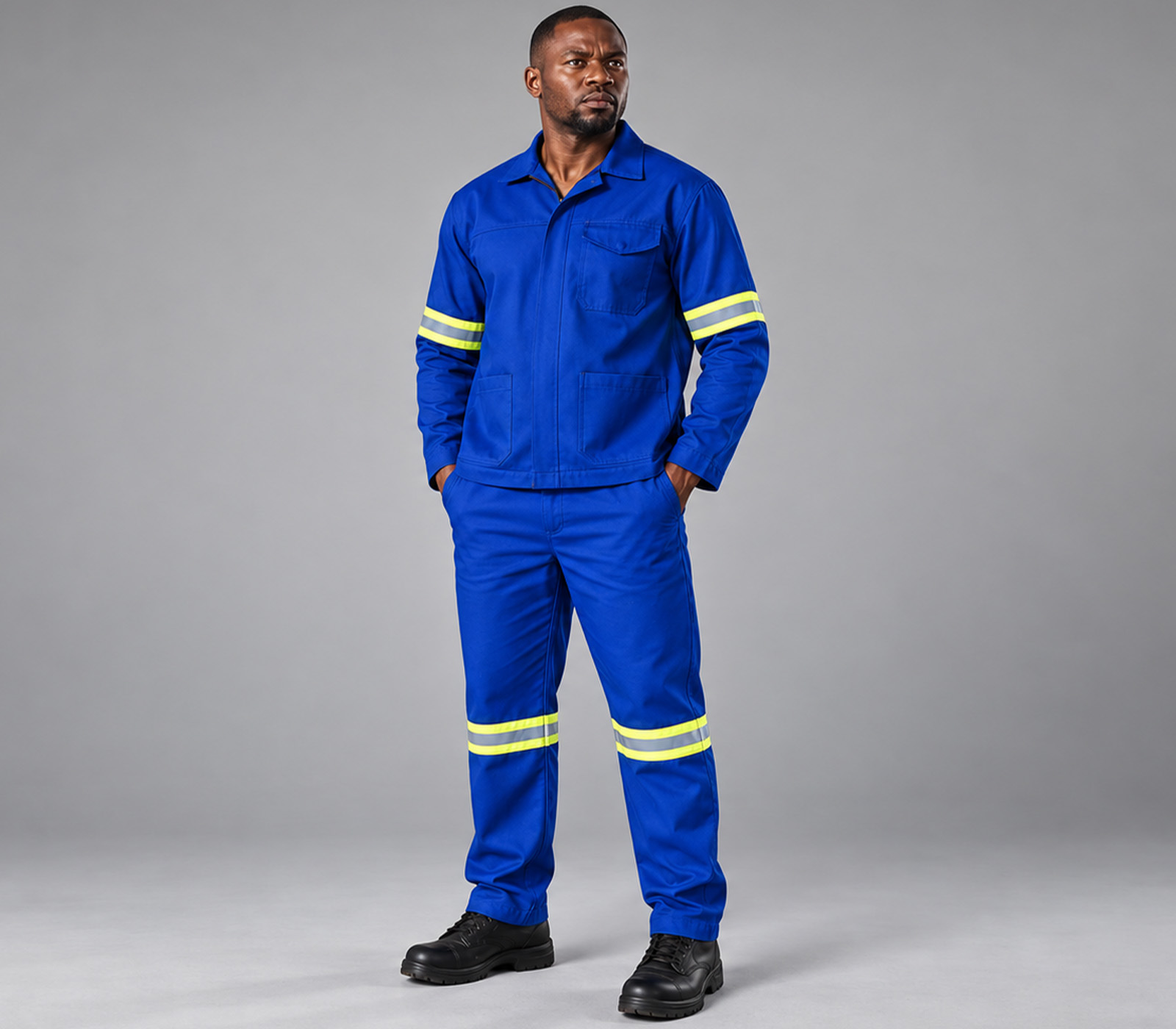 Model wearing the 35/65 Jacket and Trousers with Tape